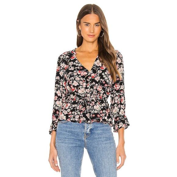 Sanctuary Floral Ruffle Blouse Small – Boho Peplum Top Bell Sleeve Romantic - Picture 1 of 13